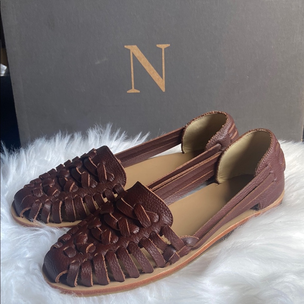 Nisolo Women's Ecuador Huarache Burnt Sienna Leather Shoe Sandal Flat Size 7 NWB - Picture 1 of 9